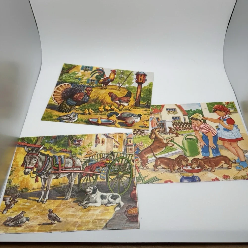 Vtg 20 Cube Puzzle Block Set 4 Sided West Germany ~ Cat Horse Cow Children Dogs